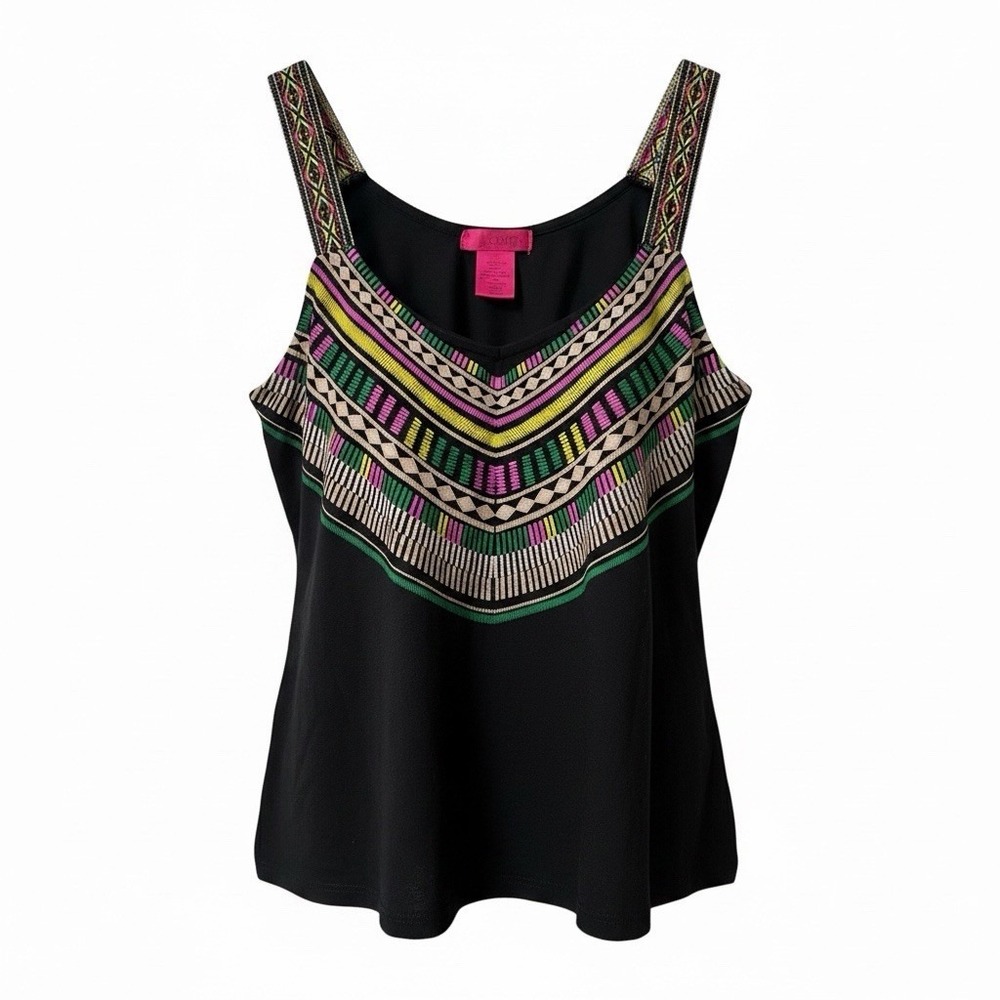 Body Central Embroidered Boho Tank Top Black Sleeveless Festival Women's Medium